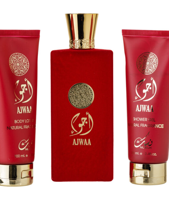  Set Cadou Ajwaa Apa de Parfum 100ml + Gel De Dus 100ml + Lotiune de corp 100ml, Nusuk